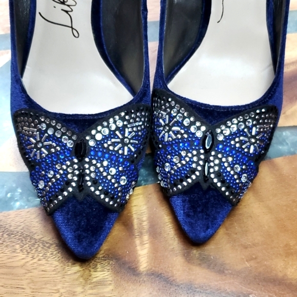Libby Edelman Holly Blue Velvet Rhinestone Butterfly Heels | Size 8.5 M - Picture 3 of 5